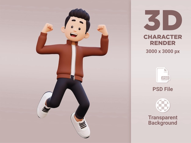 3d male character happy jumping