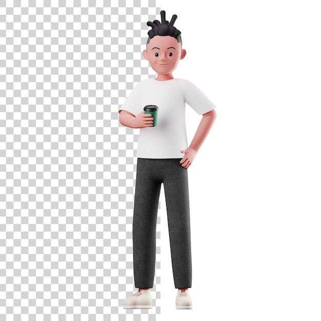 3D Male Character Holding Coffee Cup