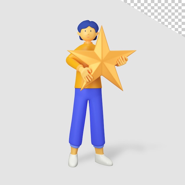 3d male character holding golden star