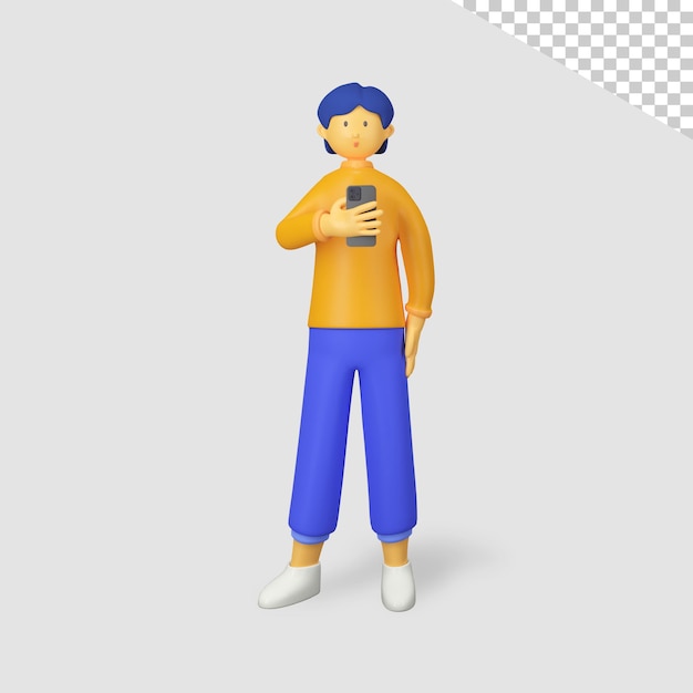 3d male character holding phone