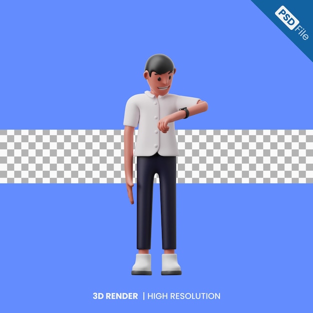 3d male character looking at the watch