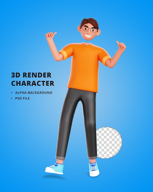 3D male character showing thumbs up