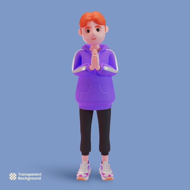 3d male character shows greeting gesture