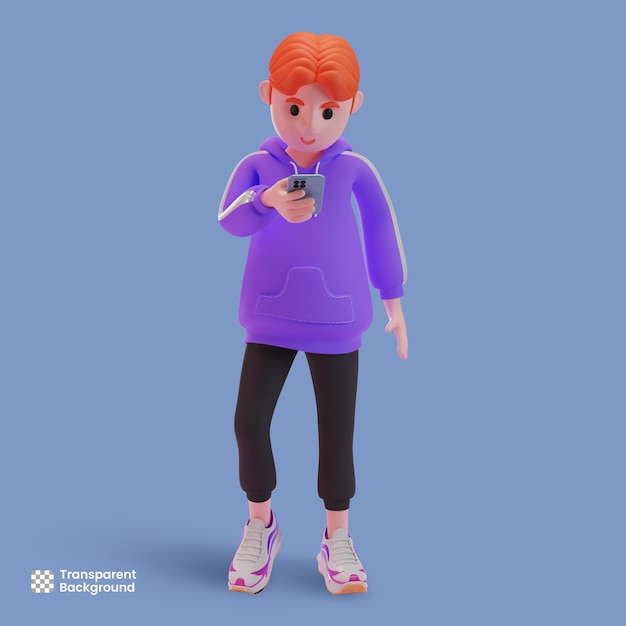 3d male character using smartphone