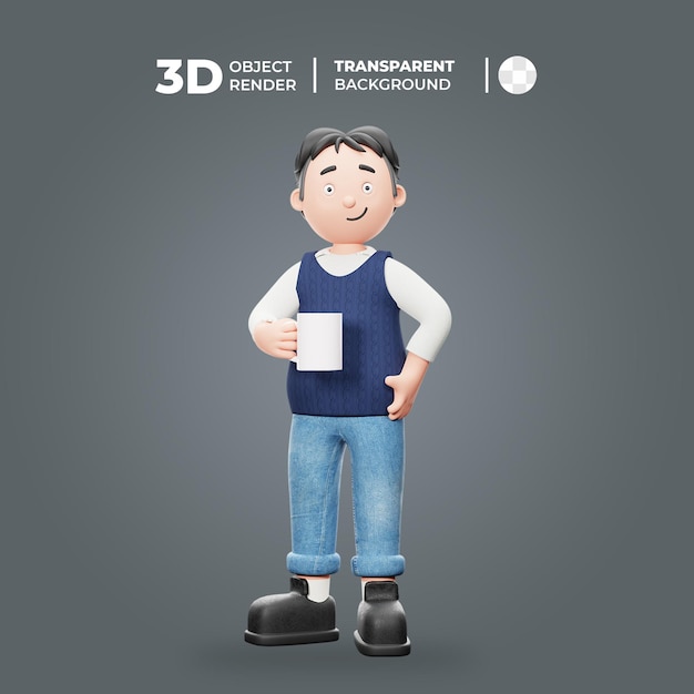 3D Male Character With Coffee