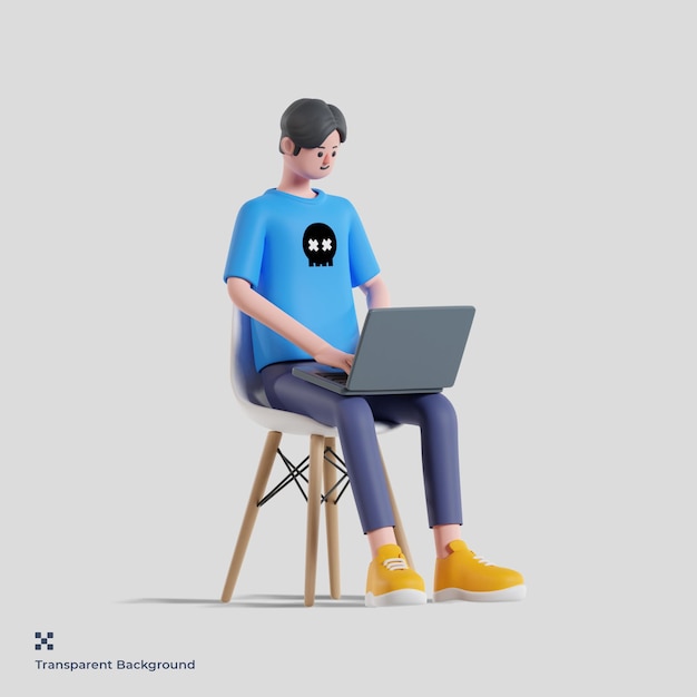 3d male character working on laptop while sitting in chair