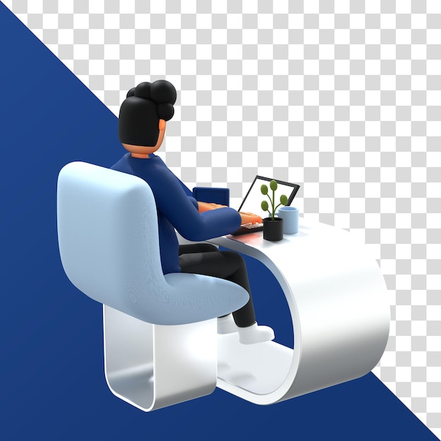 3d male character working using laptop freelancer 3d rendering premium psd