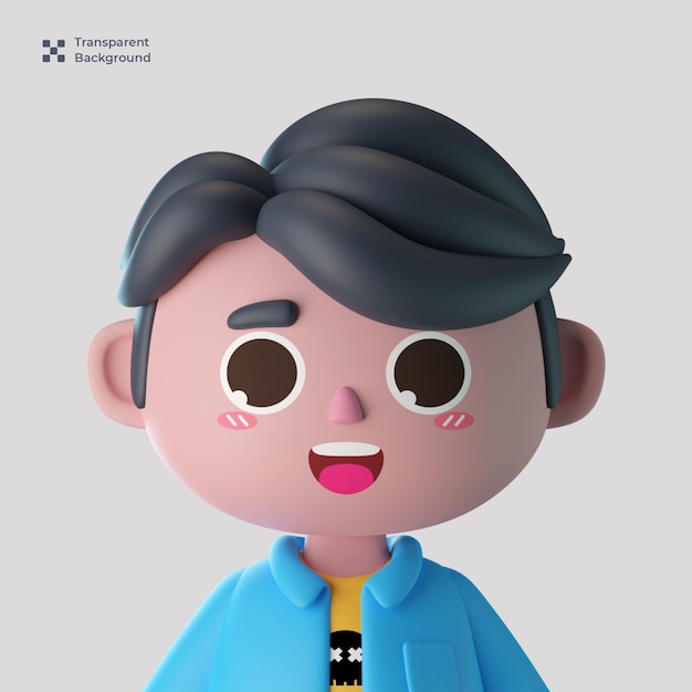 3d male cute cartoon character avatar isolated in 3d rendering