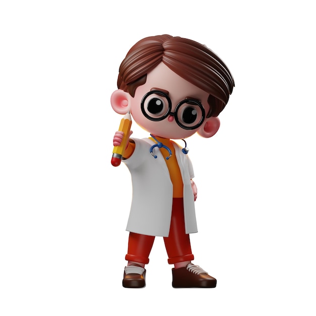 3d Male Doctor Character Holding Pencil