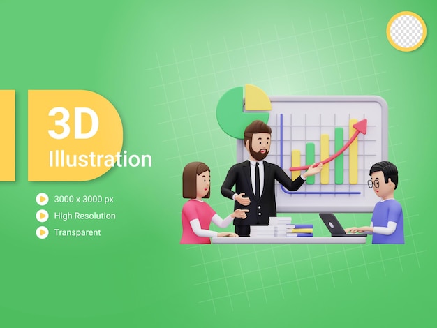 3d Male employee giving presentation illustration