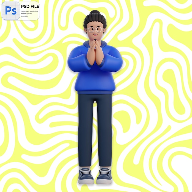 3D Man Apologized Render Icon Isolated PNG Illustration PSD Template