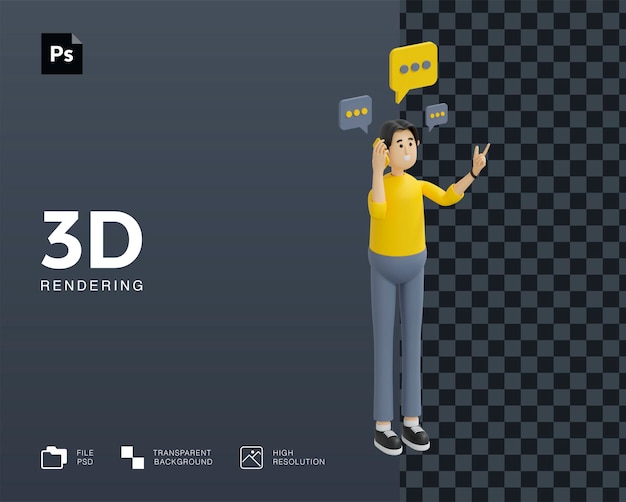 3D man calling with smartphone activity character