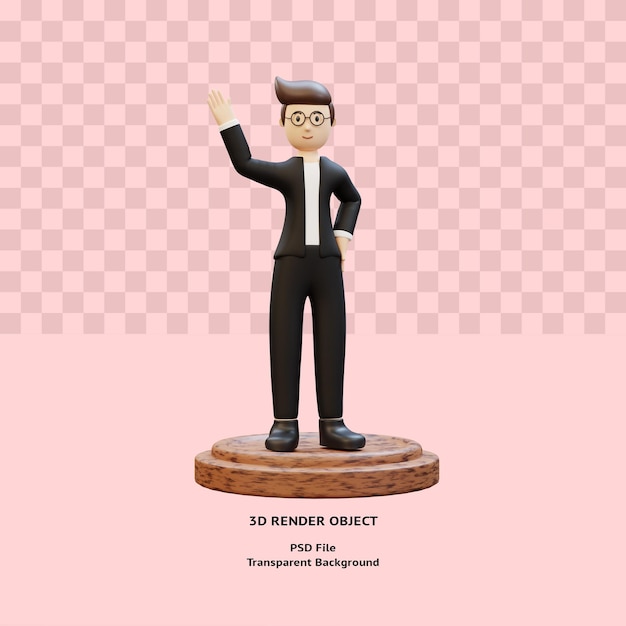 3d man character waving hand pose rendered premium psd