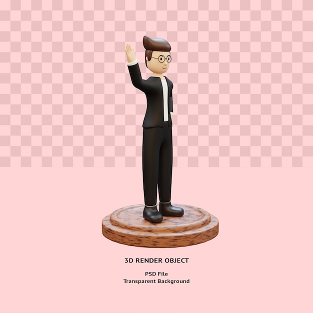 3d man character waving pose on podium rendered premium psd