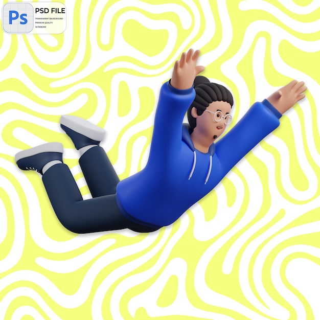 3D Man Falling Down Render Icon Isolated PNG Illustration PSD Template