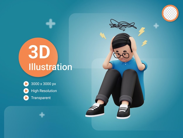 3d man is under a lot of stress illustration