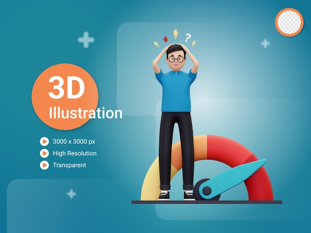 3d man is under a lot of stress illustration