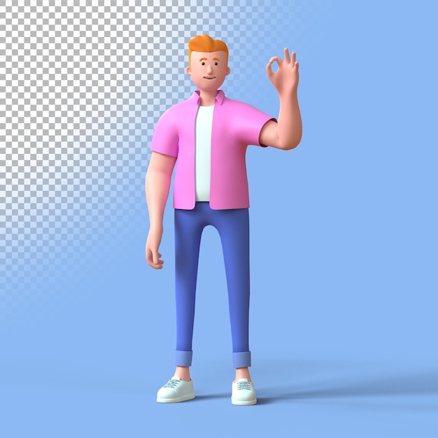 3D man okay hand gesture