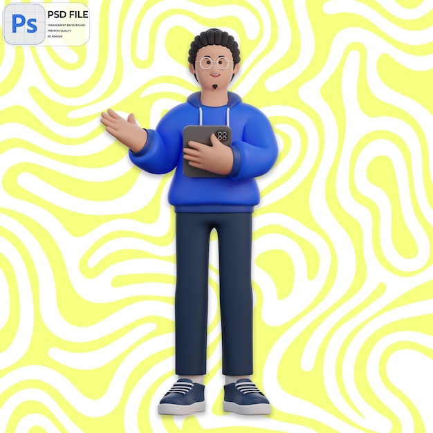 3D Man Presentation Render Icon Isolated PNG Illustration PSD Template