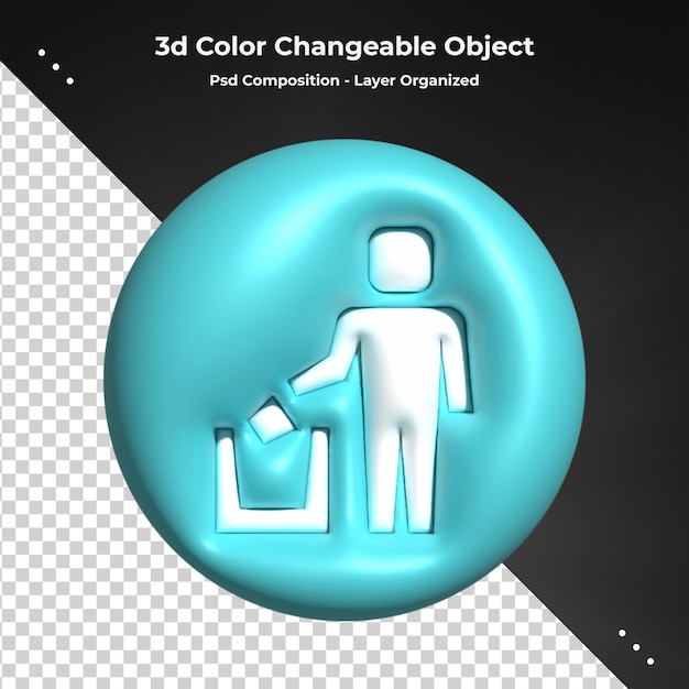 3D man showing a bin for recycling for psd composition