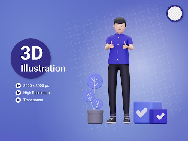 3d man showing thumbs up illustration