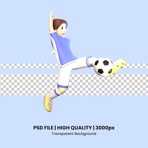 3D man soccer player rendered illustration isolated on the blue background