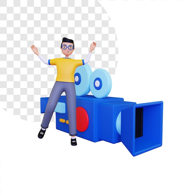 3d man with a camcorder concept illustration