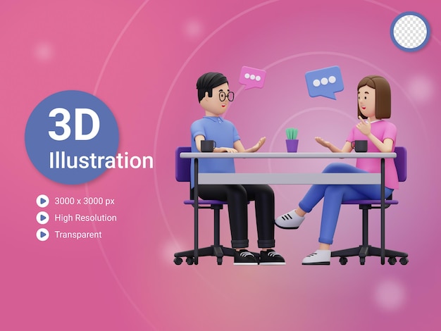 3d a man and woman having a job chat illustration