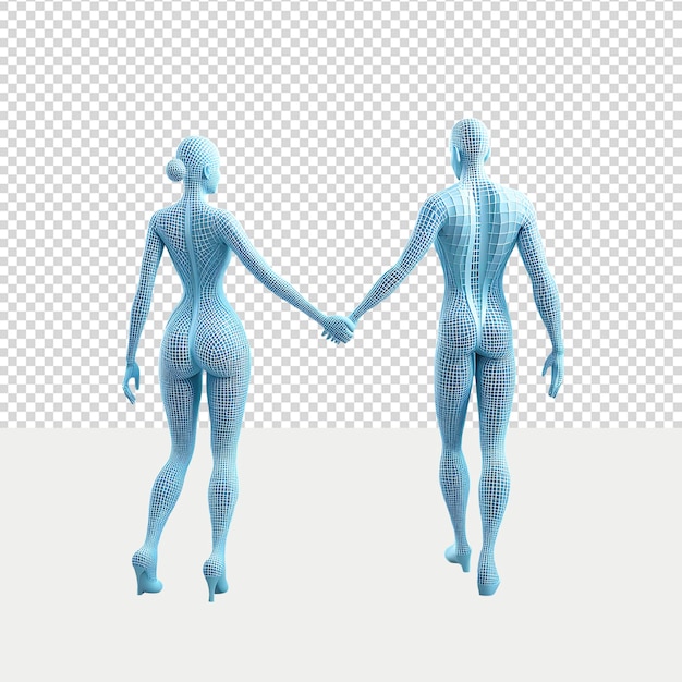 3D Man and woman holding hands