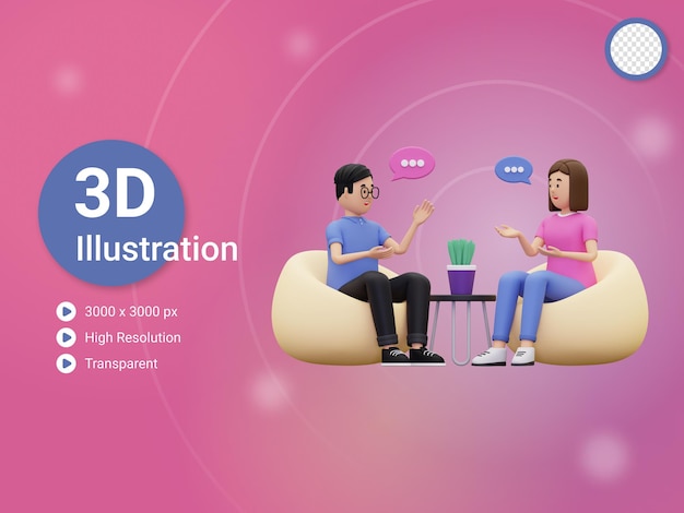 3d man and women communicating with each other illustration