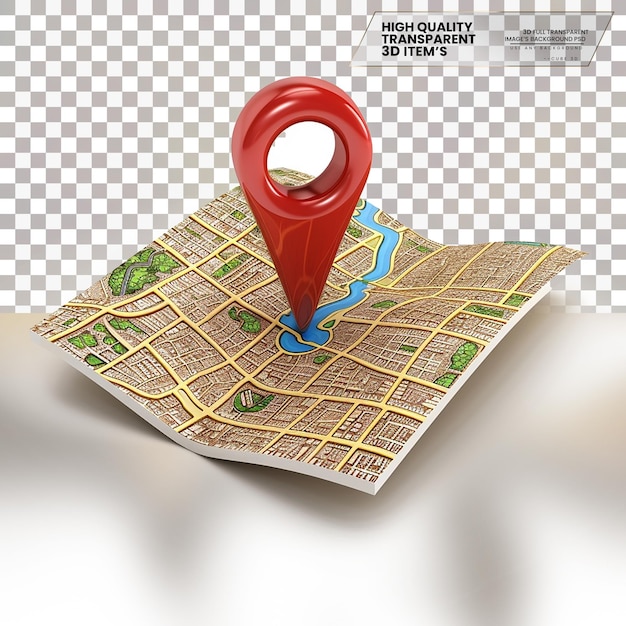 3D Map Icon A Map Icon Representing Navigation or Location on Transparent Background