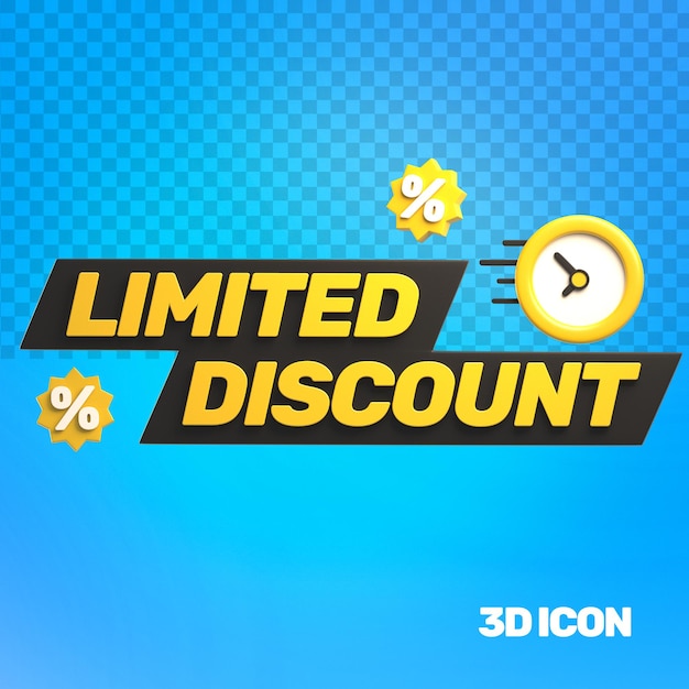 3D Marketing Limited Discount Text Icon