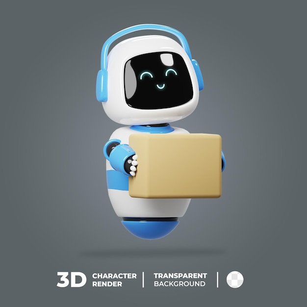 3D Mascot Cute Robot Bring a Box