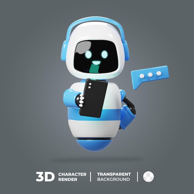 3D Mascot Cute Robot Texting Message