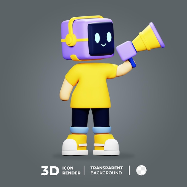 3D Mascot Robot holding Megaphone