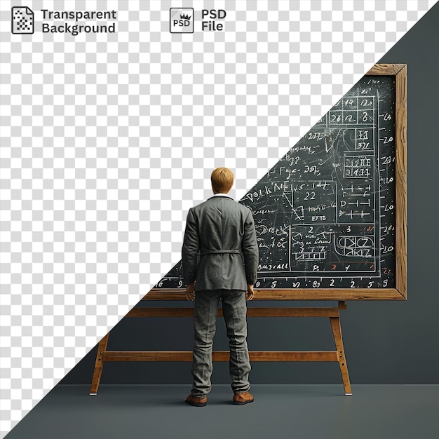 3d mathematician solving complex equations on a chalkboard