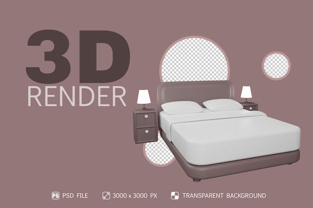 3D Mattress, lamp and nightstand with Isolated background