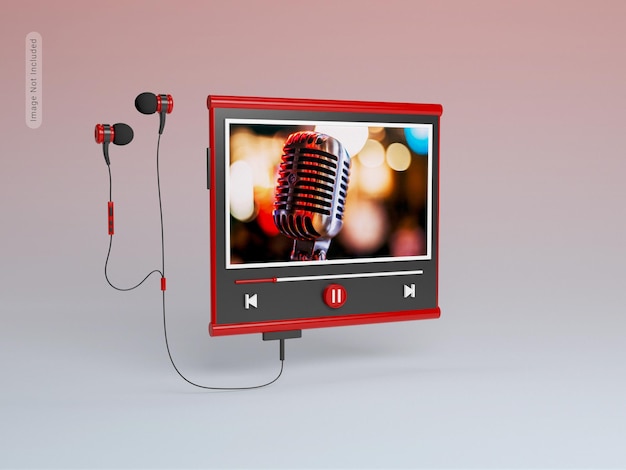 3d media player with earphone mockup