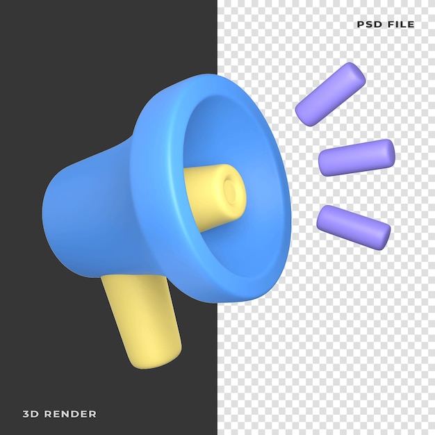 3D Megaphone Announcement Rendered on transparent background