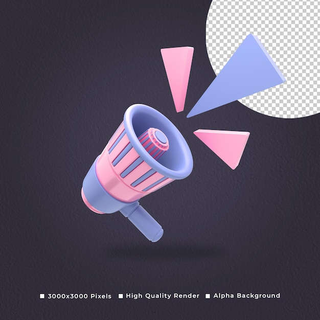 PSD 3d megaphone with high quality render in transparent background