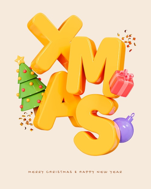 3D Merry Christmas and Happy New Year poster