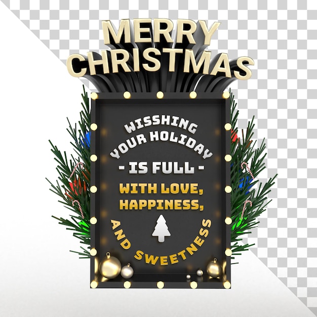 3D Merry Christmas isolated object holiday event editable text with wreath and lamp design