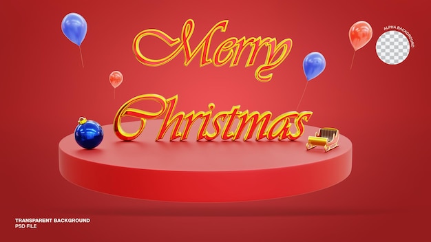 3d merry christmas text with red transparent background isolated render Psd