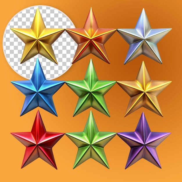 3d metal mullet color stars set