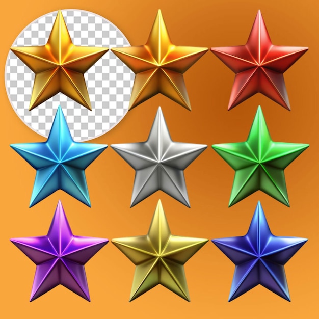 3d metal mullet color stars set