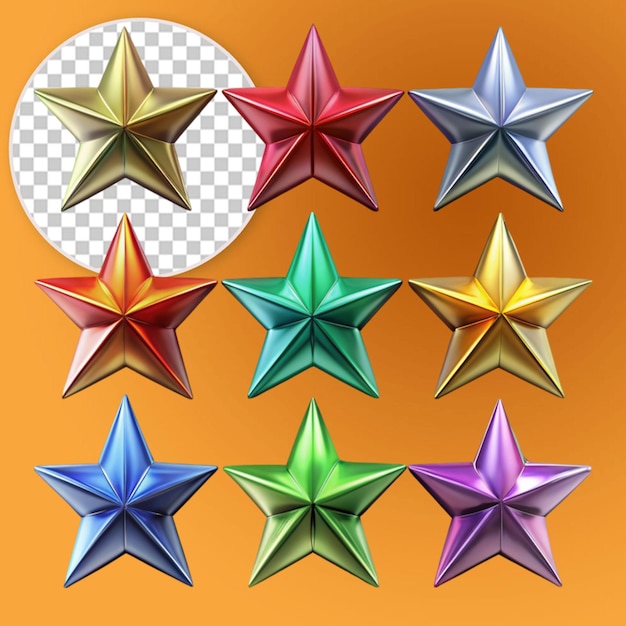 3d metal mullet color stars set