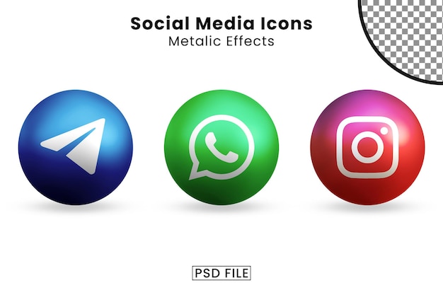 3d Metalic Effect Social Media Icons Pack