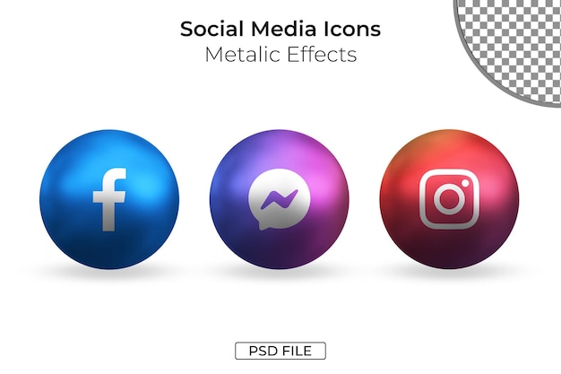 3d Metalic Effects Social Media Icons