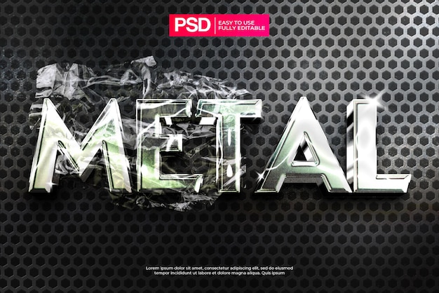 3D metallic chrome editable text effect