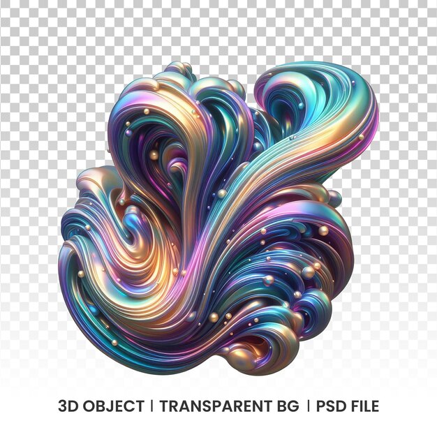 3d metallic iridescent fluid abstract holographic shape